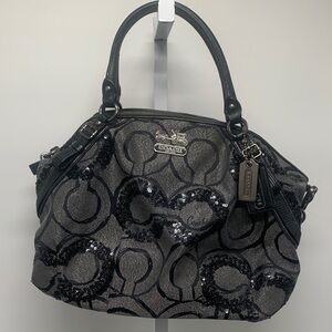 Coach Black and Silver Sequin Shoulder Bag Chelsea purse handbag